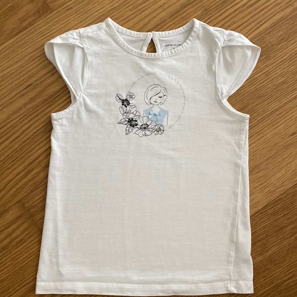 Janie And Jack White Cotton Floral Graphic Tee T-Shirt Top Size 10